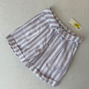 Little Concrete Kids Lavender White Stripe Linen Blend Shorts Size 12Y 152cm NWT